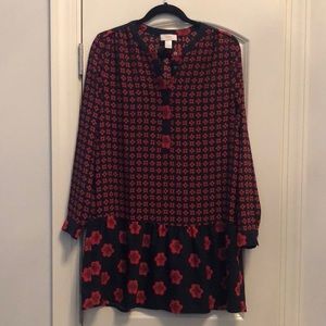 Navy and Red Loft Outlet Long Sleeve Dress